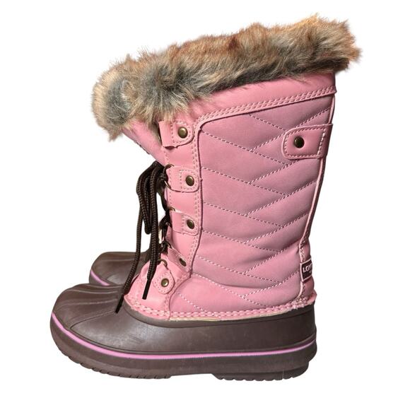 London Fog Girls Fulham Lace Up Snow Duck Boot Brown Pink Faux Fur Size 1 - Picture 5 of 9